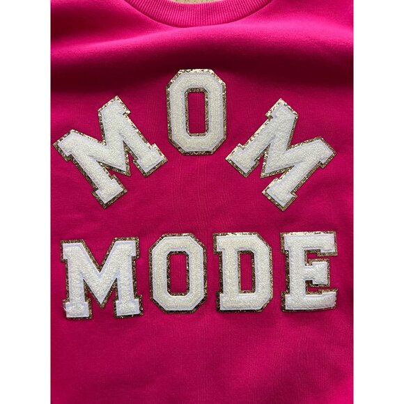 Mom Mode Crewneck Sweatshirt By Judith March With Sequin Letters & Tiger Patch H - Picture 5 of 12